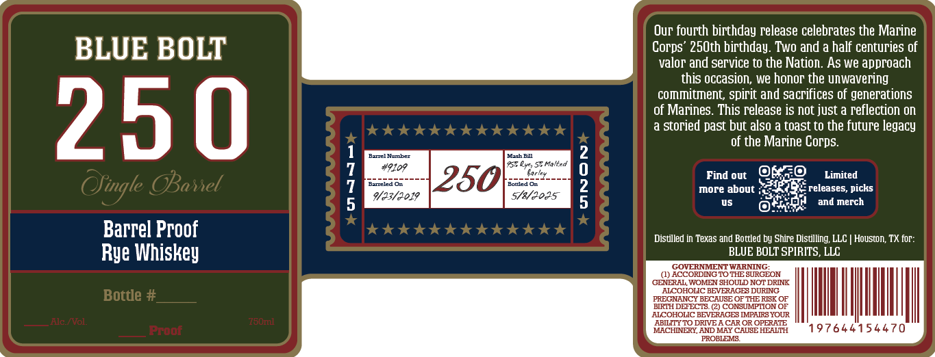 Blue Bolt 250 Single Barrel Rye
